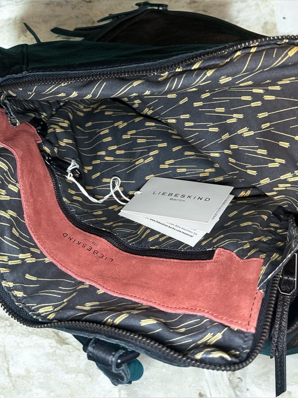 Liebeskind Black Leather Tote with Rust Suede Trim and Gold-Accent Lining - Picture 3 of 9